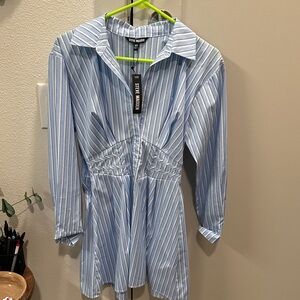 Steve Madden Light Blue Striped Shirt Dress